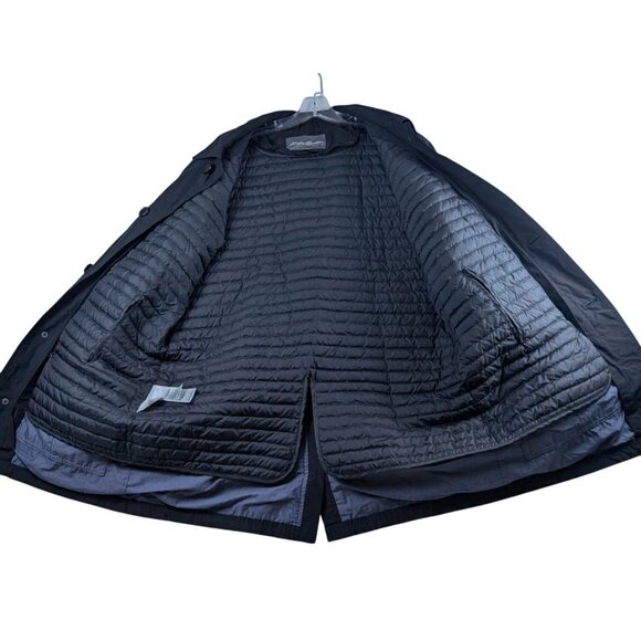 Eddie Bauer Jacket Men Large Tall Black Button Down Removable Liner Trench - Picture 4 of 13